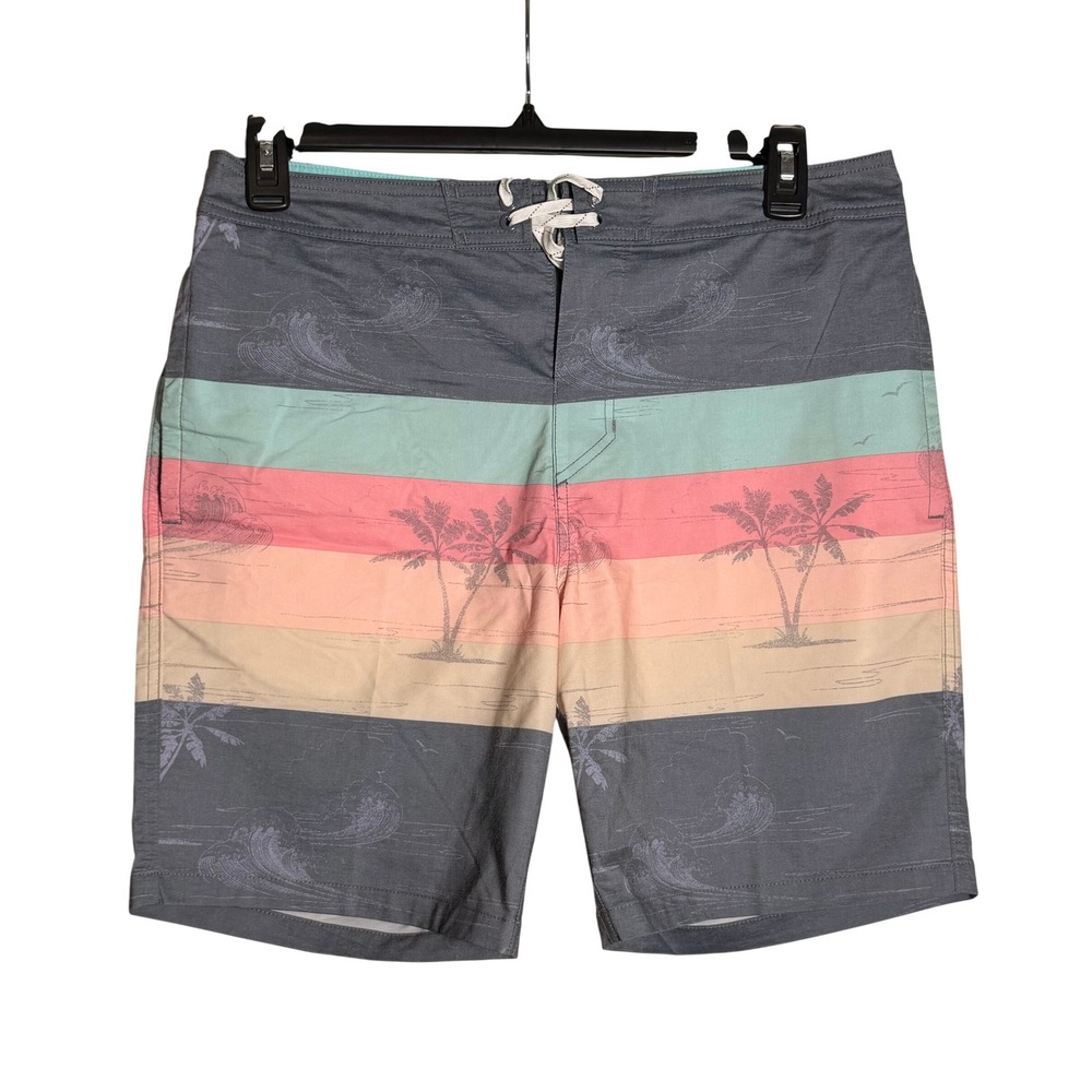 Goodfellow & Co Mens Swim Trunks Board Shorts Size 33 Tropical Palm Tree Wave‎